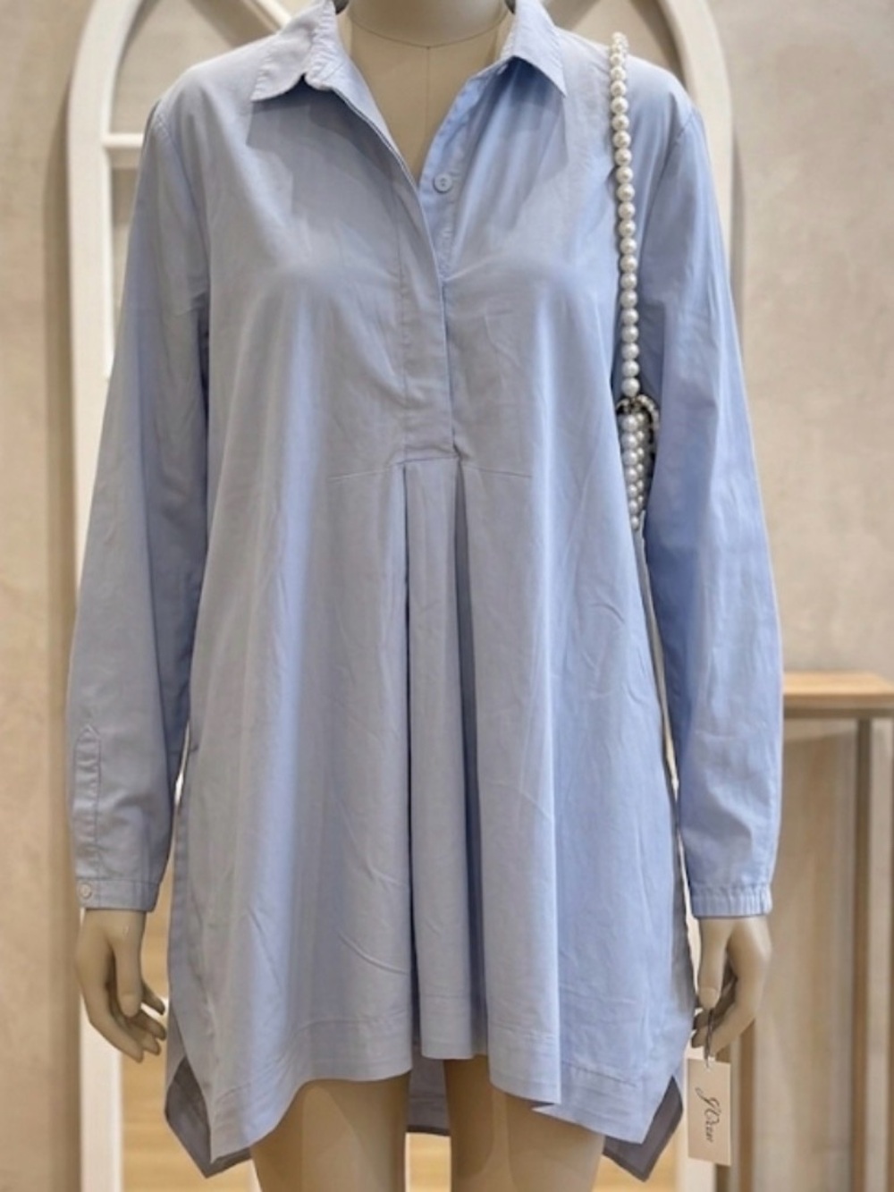 J. Jill  Poplin Split-Neck Tunic Top Shirt Large Petite soft blue boho chic